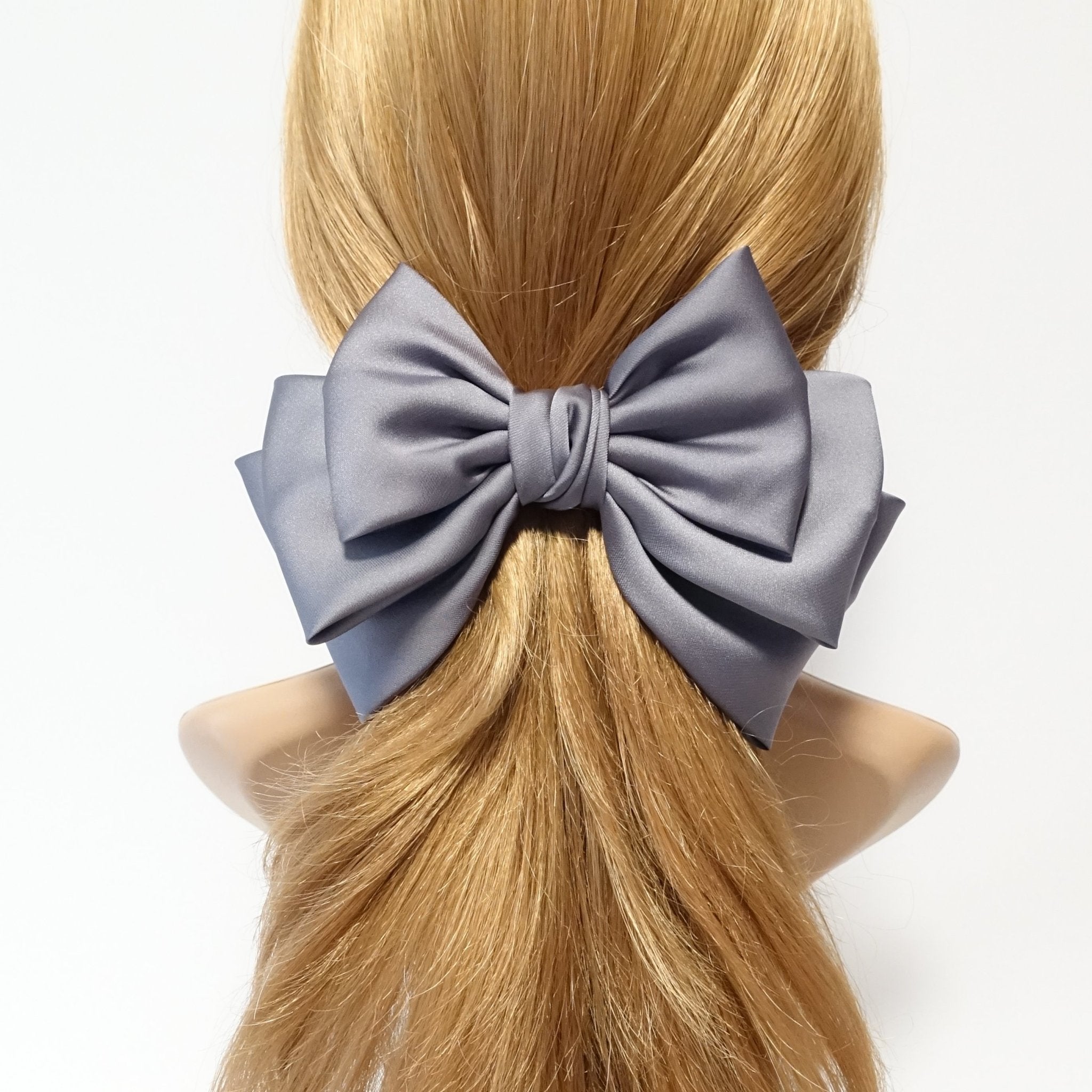 veryshine.com claw/banana/barrette Gray satin layered hair bow french barrette Women solid color stylish hair bow