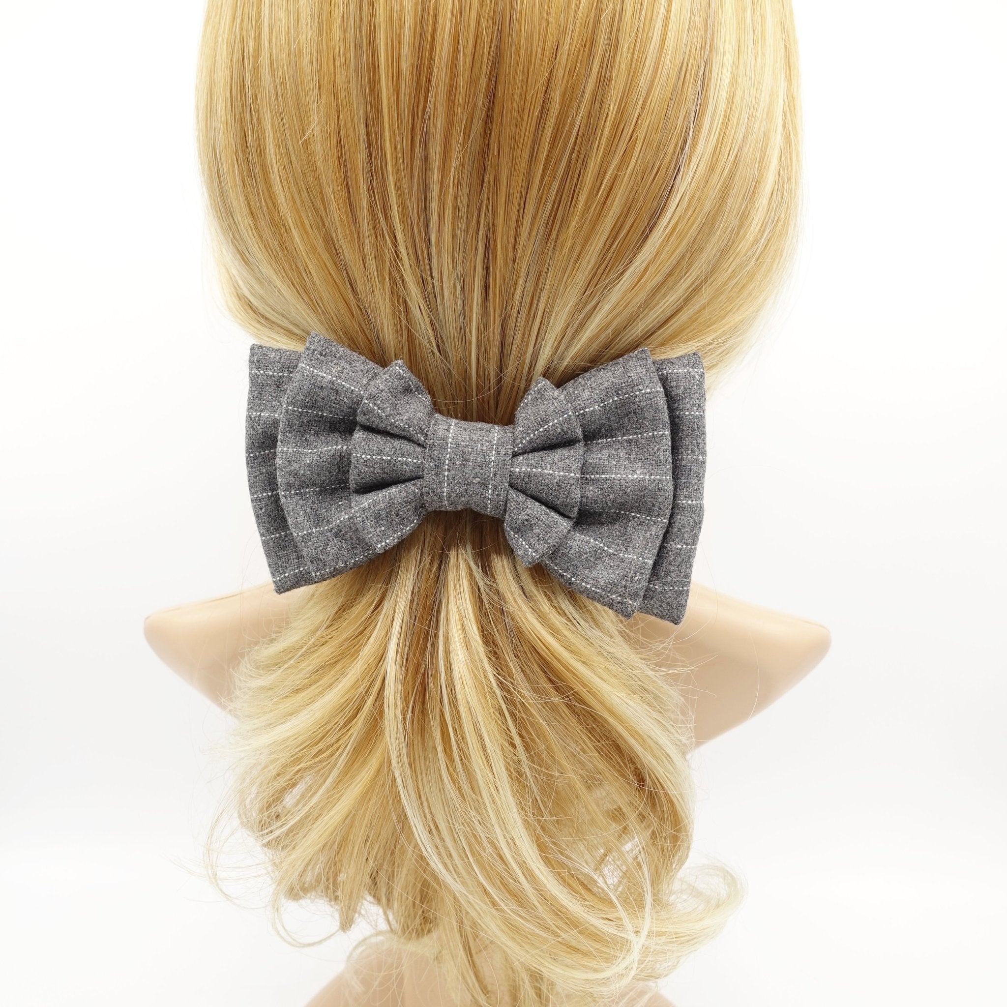 veryshine.com claw/banana/barrette Gray stripe hair bow multi layered style bow french hair barrette