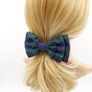 veryshine.com claw/banana/barrette Green plaid check hair bow multi layered style bow french hair barrette