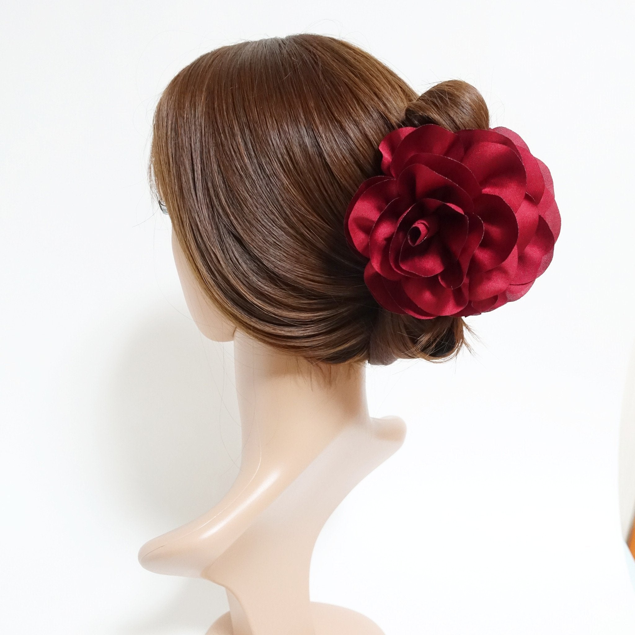 Handmade Dahlia Chiffon Fabric Twin Flower  Hair Jaw Claw Clip Accessories.