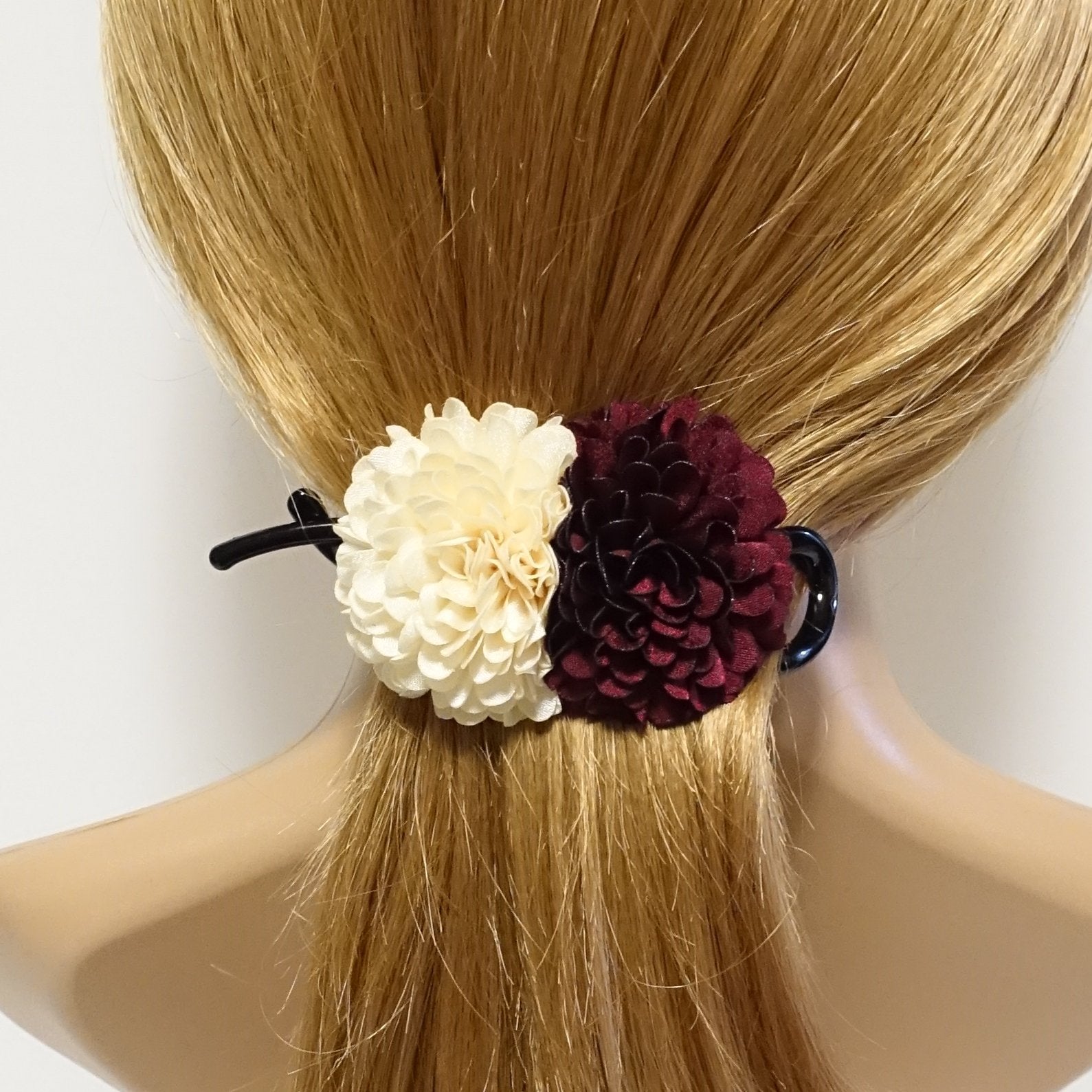 veryshine.com claw/banana/barrette Handmade Two Chrysanthemum Flower Decorated Twist Hair Clip