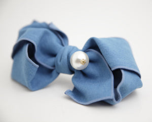 veryshine.com claw/banana/barrette Light Blue Handmade Cotton Denim Bow Big Sleek Pearl Ball Bow French Hair Barrettes