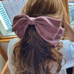 veryshine.com claw/banana/barrette Mauve pink giant satin hair bow droopy stylish women hair accessory