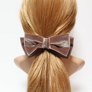 veryshine.com claw/banana/barrette Moccca  beige layered velvet hair bow medium size stylish hair bow french barrette
