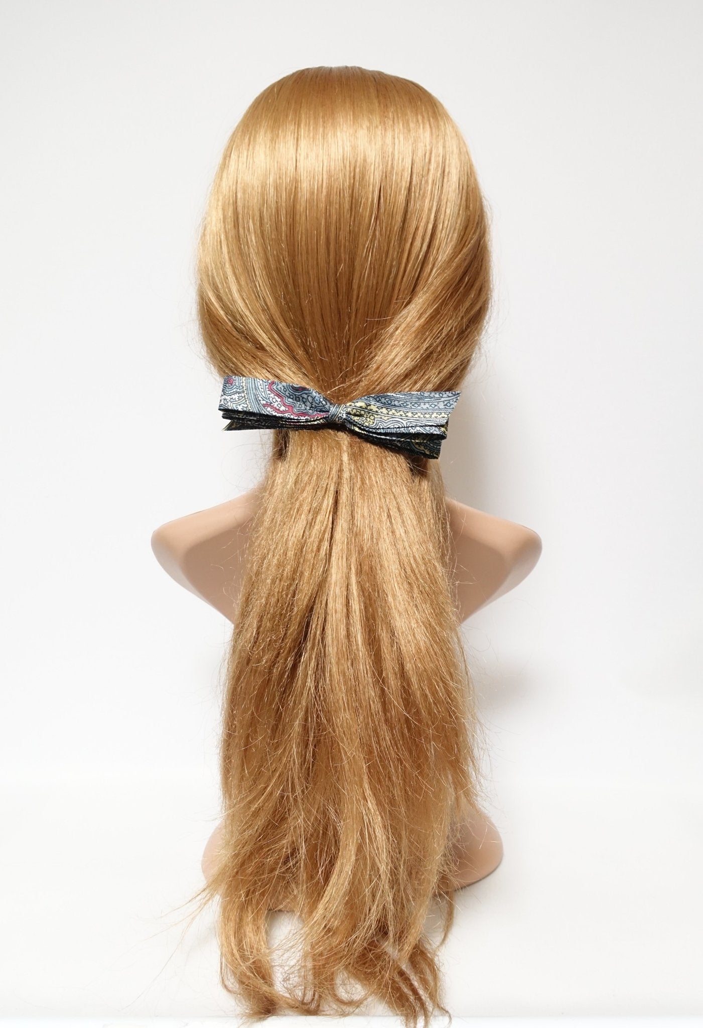 veryshine.com claw/banana/barrette narrow satin hair bow paisley print bow french barrette women hair accessory
