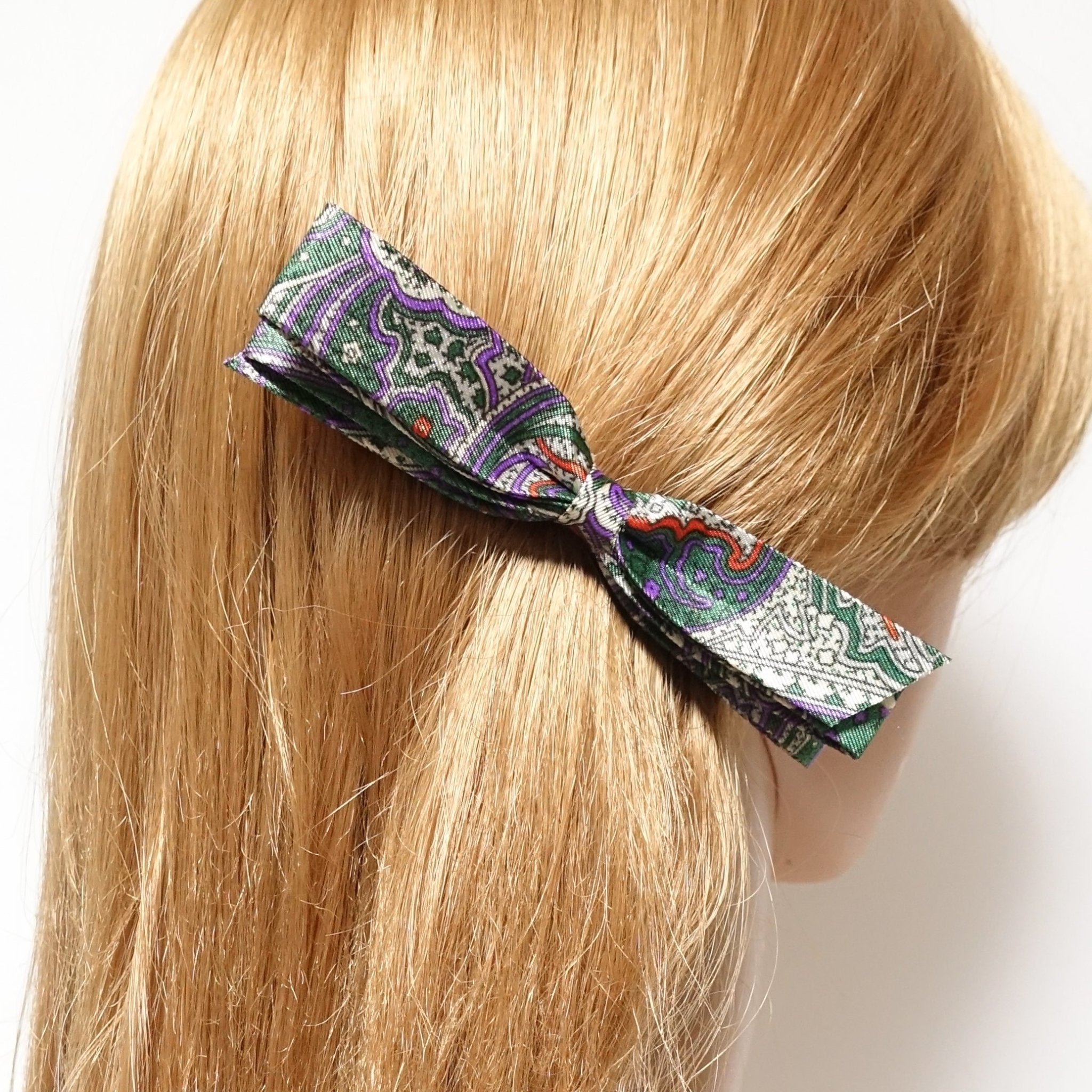 veryshine.com claw/banana/barrette narrow satin hair bow paisley print bow french barrette women hair accessory