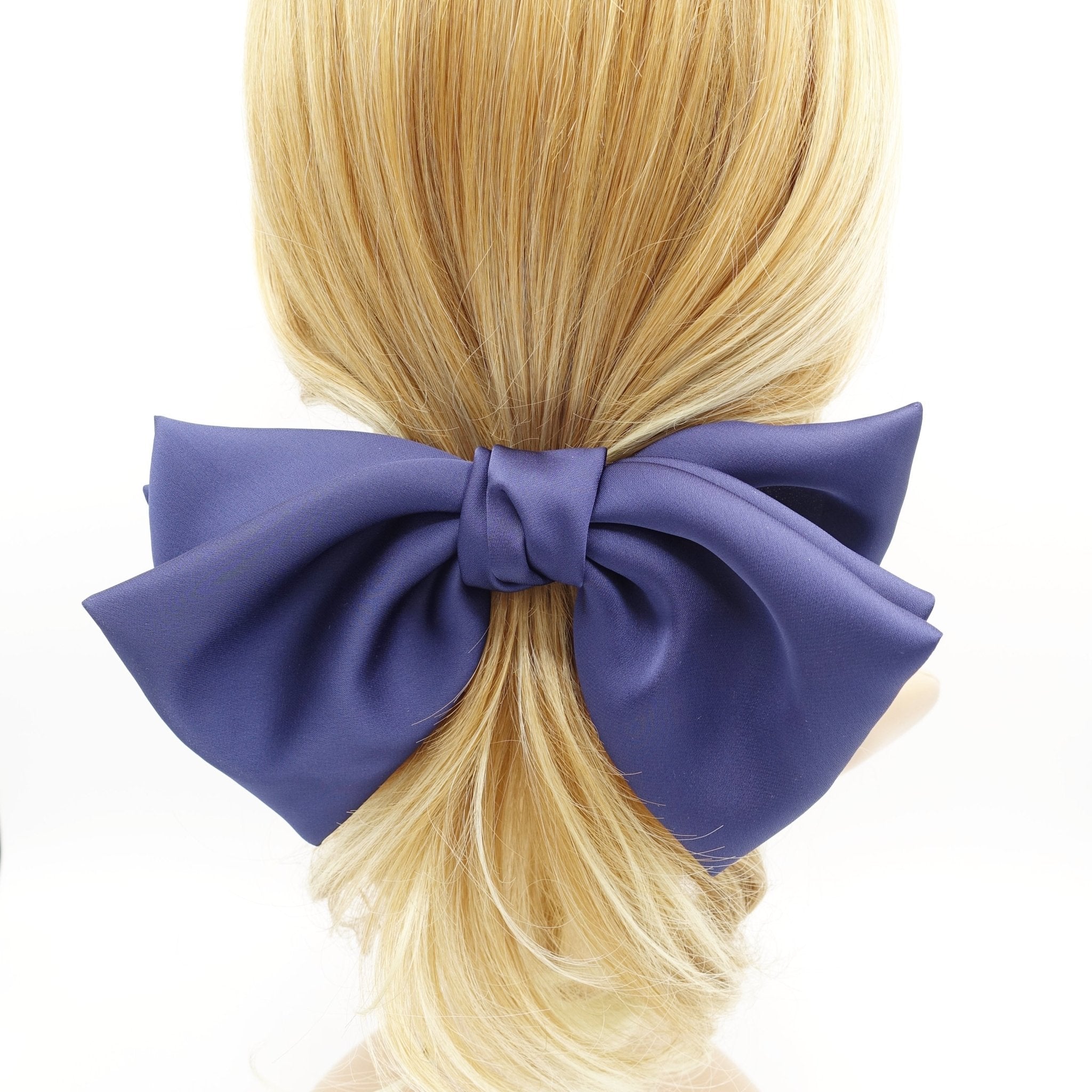veryshine.com claw/banana/barrette Navy big triple wing hair bow satin double layered bow stylish women hair accessory