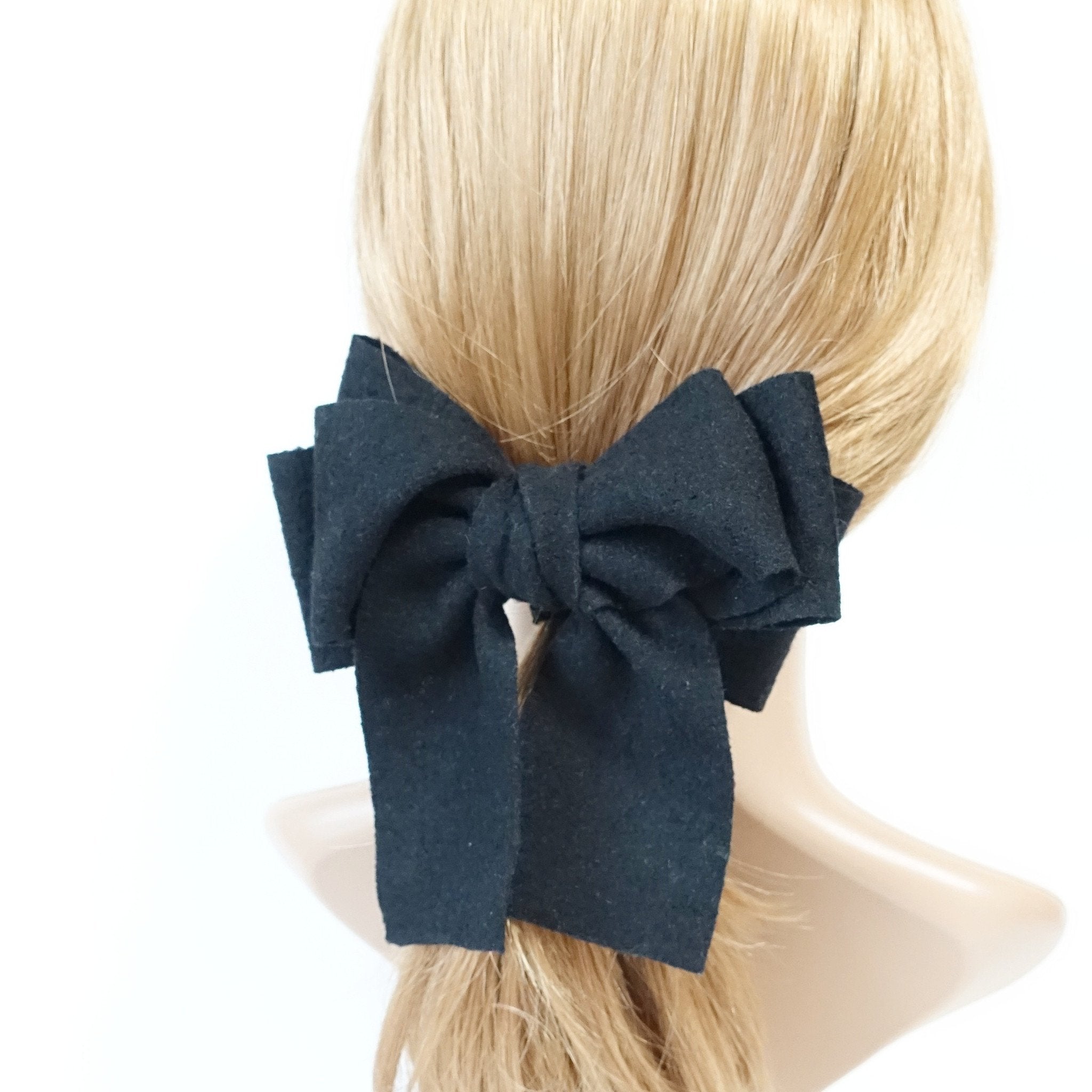 veryshine.com claw/banana/barrette Navy Handmade Multi Layer Woolen Tailed Winter Bow French Hair Barrettes