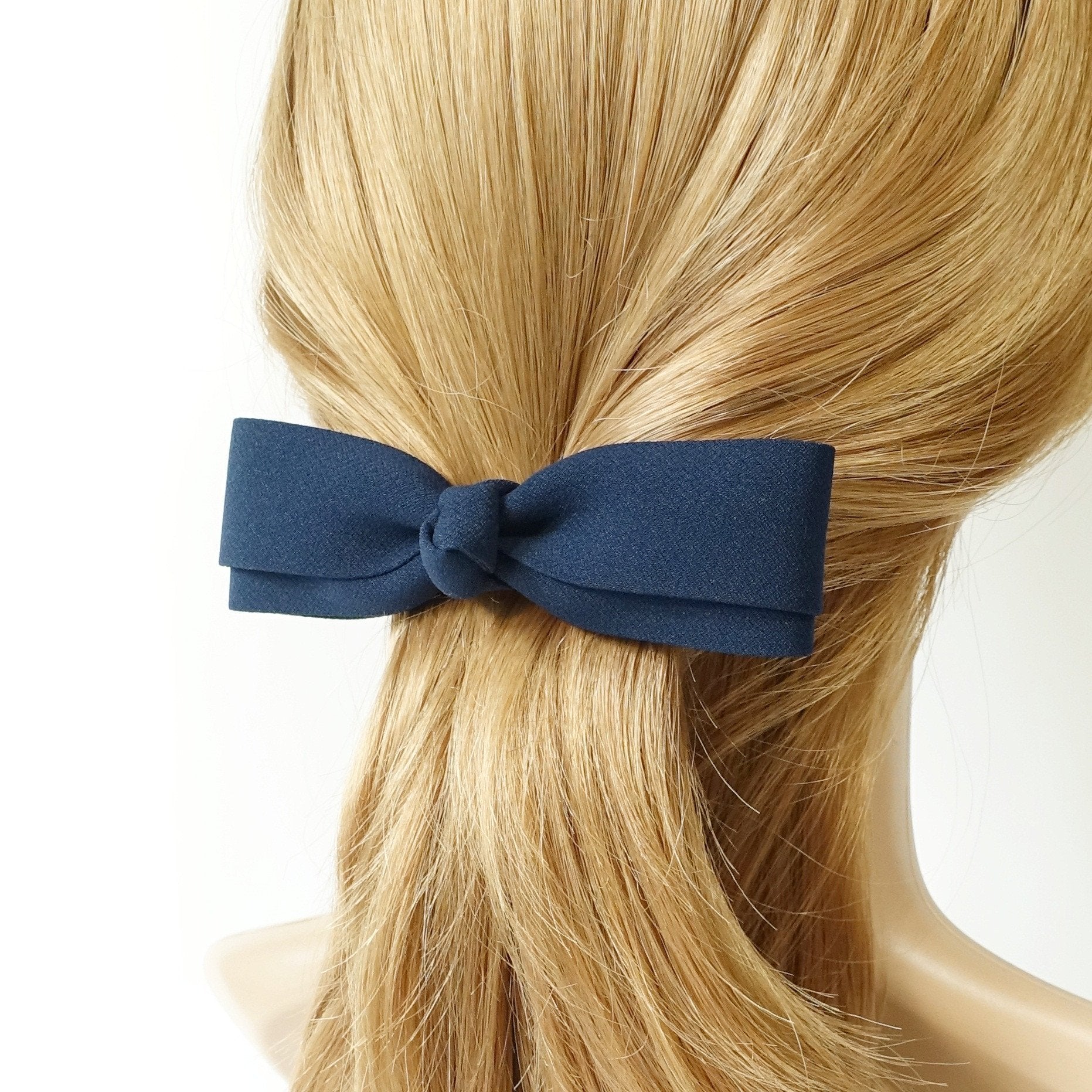 veryshine.com claw/banana/barrette Navy Handmade Solid Color Slim and straight Hair Bow French Hair Barrettes