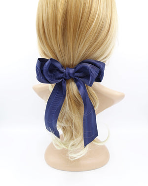 veryshine.com claw/banana/barrette Navy long tail layered hair bow corrugated stripe bow french hair barrette