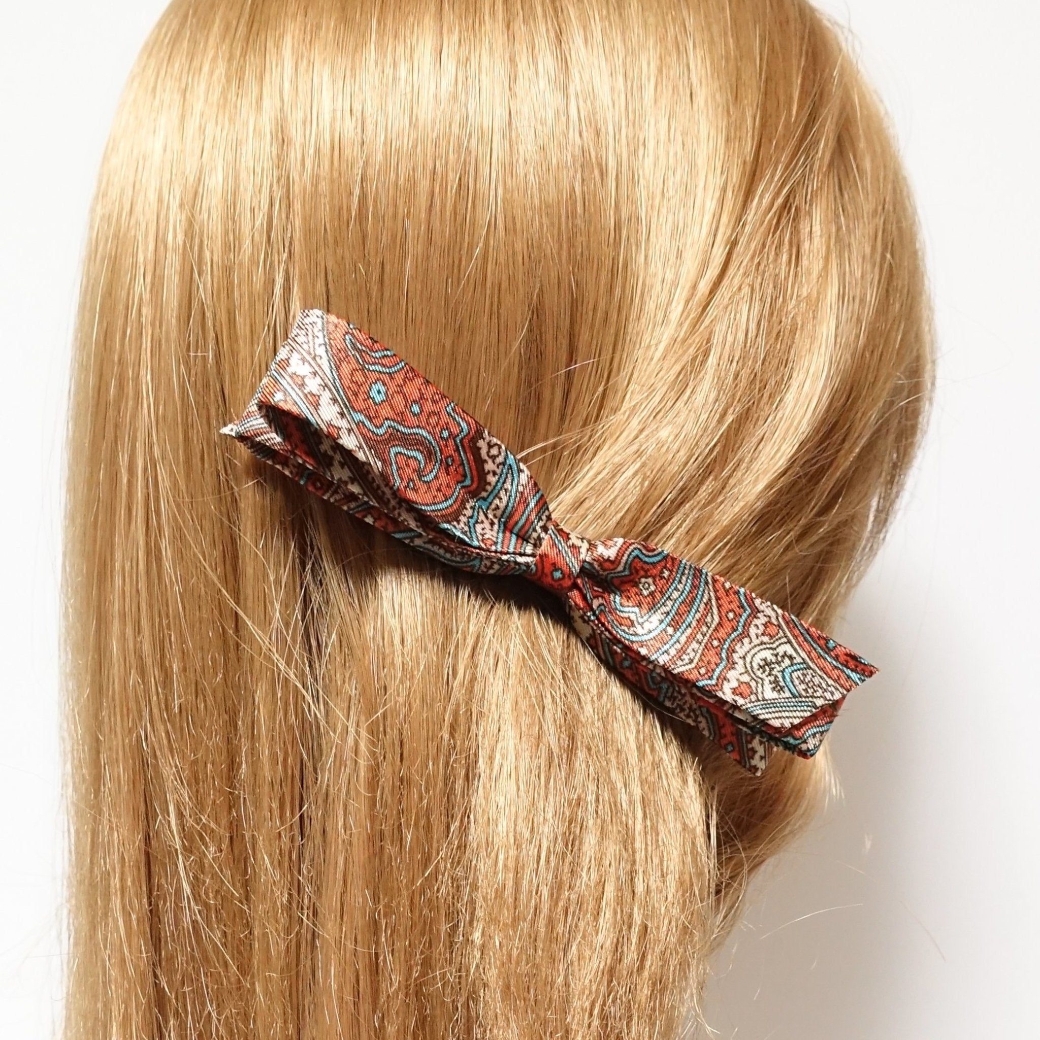 veryshine.com claw/banana/barrette Orange narrow satin hair bow paisley print bow french barrette women hair accessory