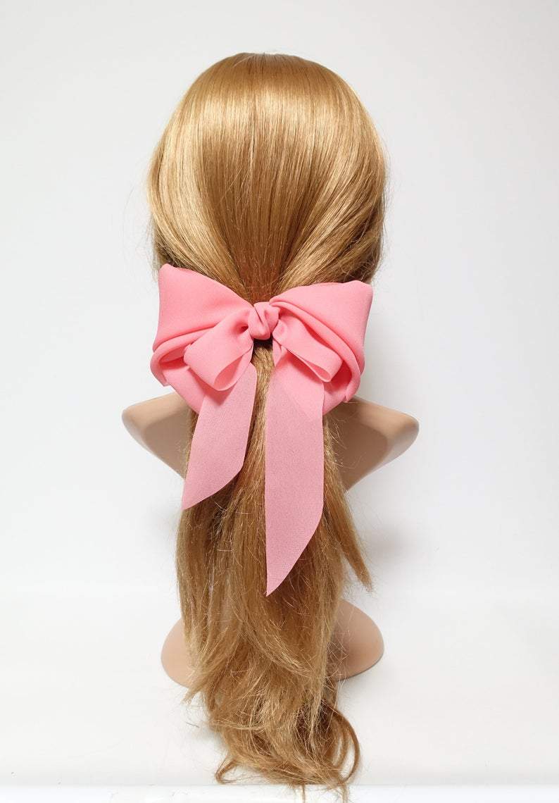 veryshine.com claw/banana/barrette Pink chiffon solid color hair bow long tail woman french hair barrette