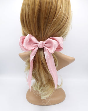 veryshine.com claw/banana/barrette Pink long tail layered hair bow corrugated stripe bow french hair barrette