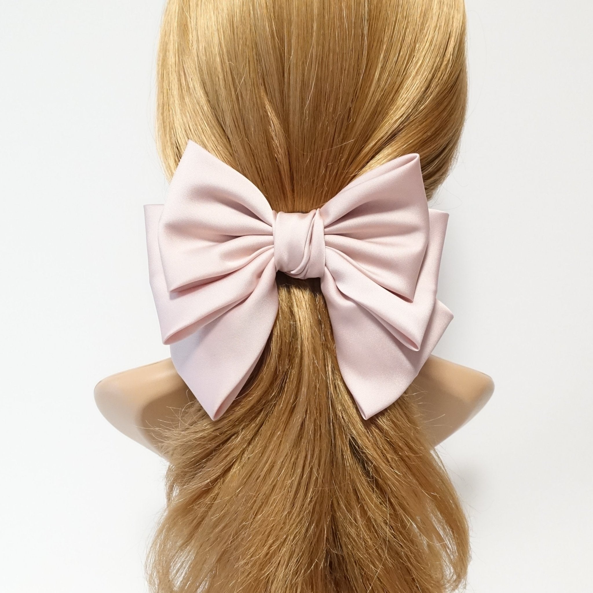 veryshine.com claw/banana/barrette Pink satin layered hair bow french barrette Women solid color stylish hair bow