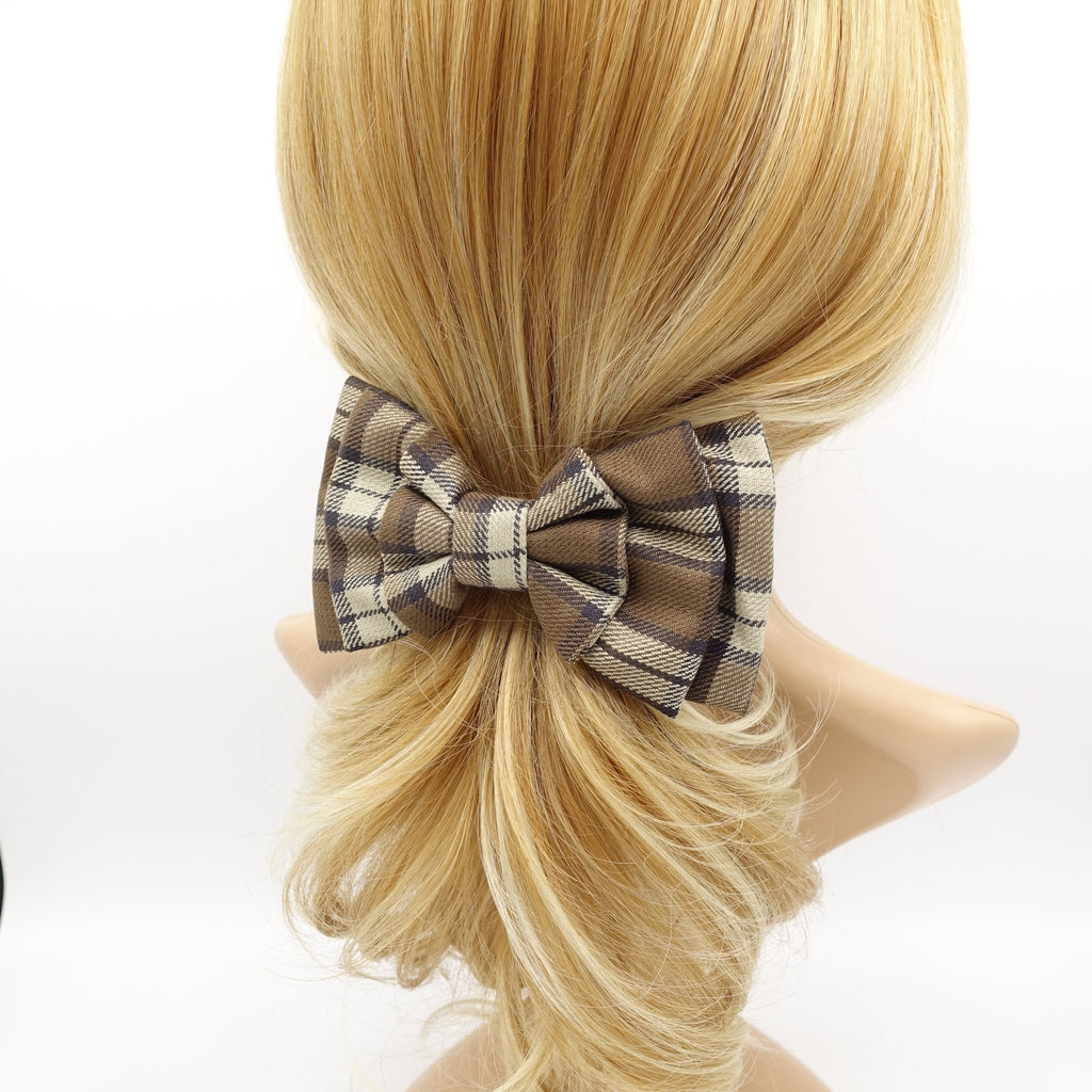veryshine.com claw/banana/barrette plaid check hair bow multi layered style bow french hair barrette