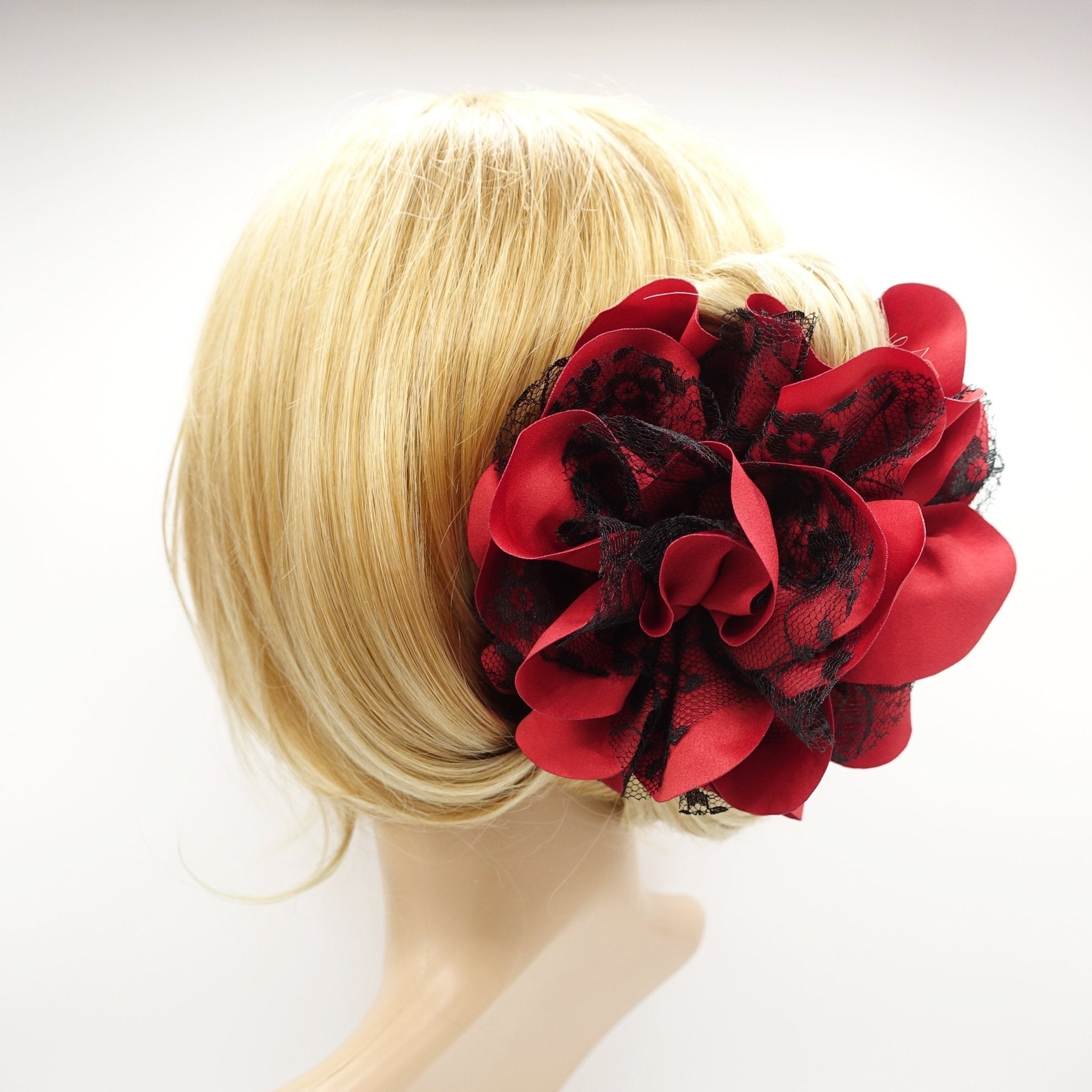 veryshine.com claw/banana/barrette Red Big lace layered petal flower hair jaw claw sexy dream flower hair claw clip for women