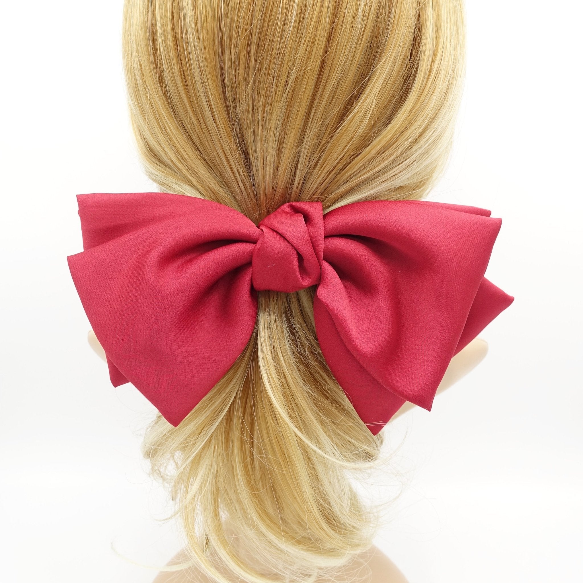 veryshine.com claw/banana/barrette Red big triple wing hair bow satin double layered bow stylish women hair accessory