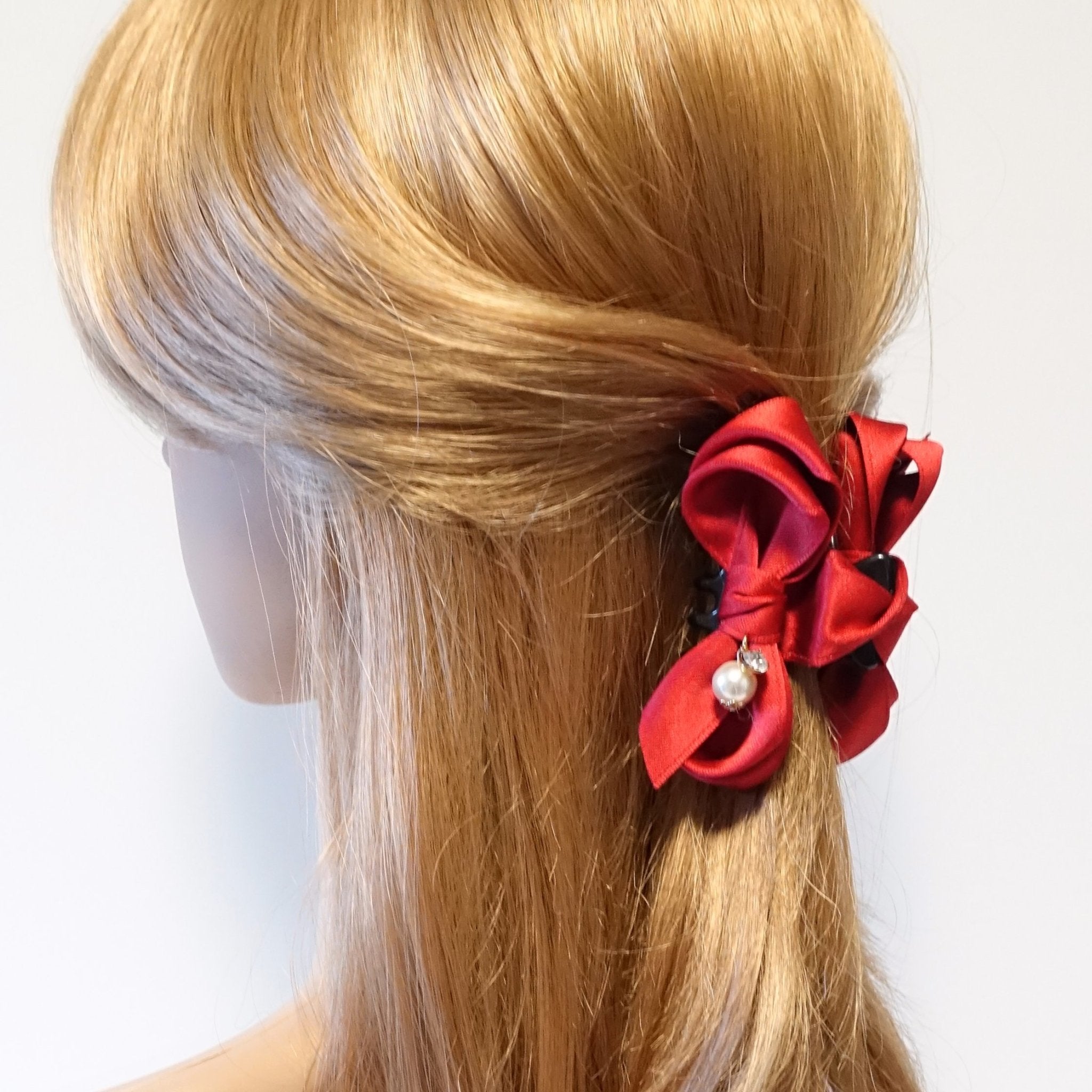 veryshine.com claw/banana/barrette Red Handmade Satin Bow Mini Hair jaw Claw Clip Women Hair Accessories Small Hair Claw
