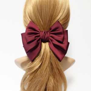 veryshine.com claw/banana/barrette Red wine satin layered hair bow french barrette Women solid color stylish hair bow
