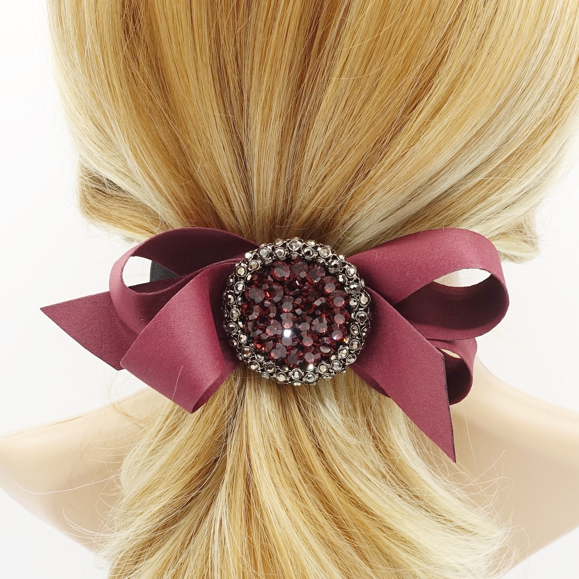 veryshine.com claw/banana/barrette Ruby color jewel buckle bow french barrette rhinestone embellished hair bow women hair accessory