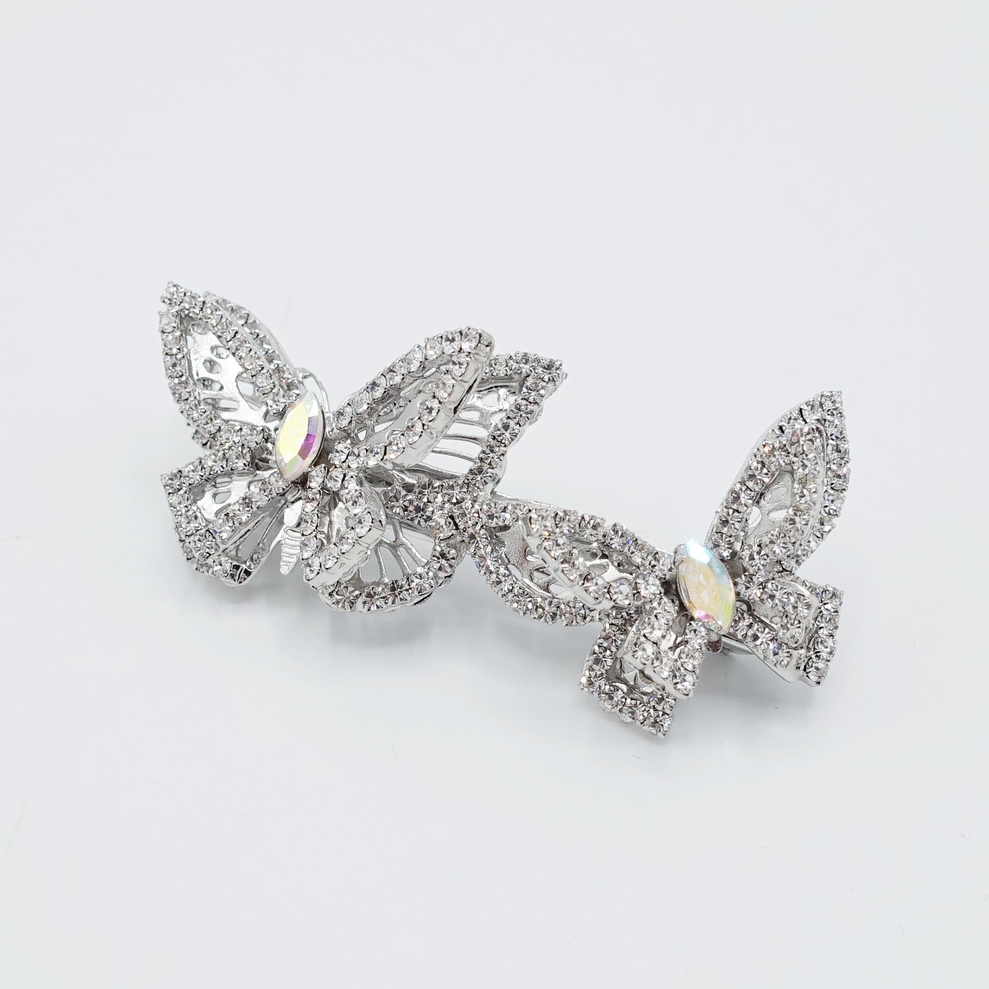 veryshine.com claw/banana/barrette Silver butterfly hair barrette cubic zirconia embellished small hair barrette women hair accessory