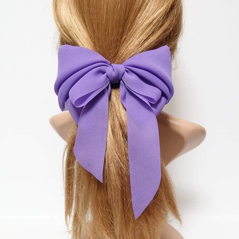 veryshine.com claw/banana/barrette Violet chiffon solid color hair bow long tail woman french hair barrette