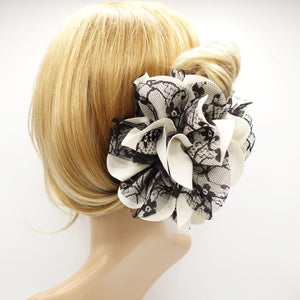 veryshine.com claw/banana/barrette White Big lace layered petal flower hair jaw claw sexy dream flower hair claw clip for women