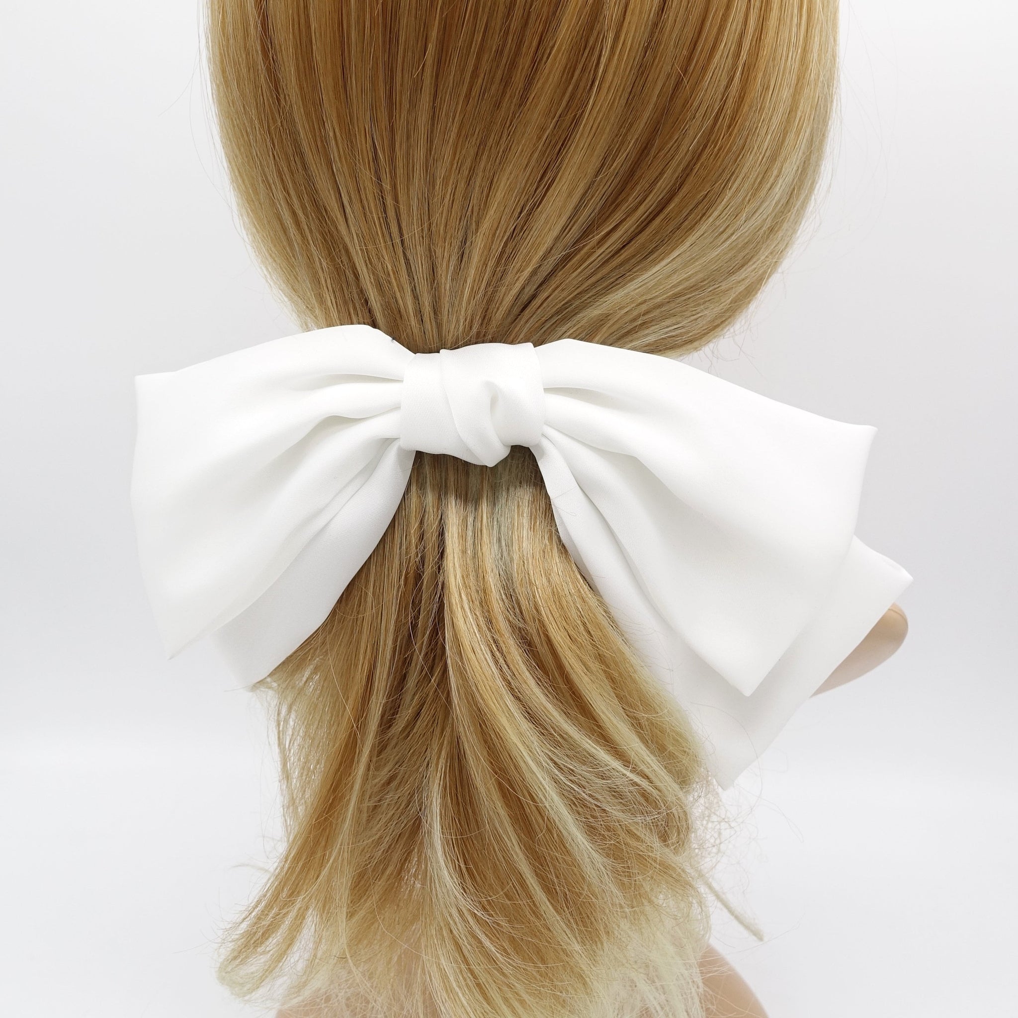 veryshine.com claw/banana/barrette White giant satin hair bow droopy stylish women hair accessory