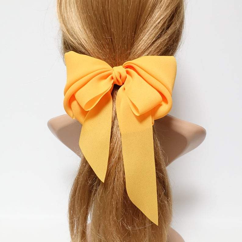 veryshine.com claw/banana/barrette Yellow chiffon solid color hair bow long tail woman french hair barrette