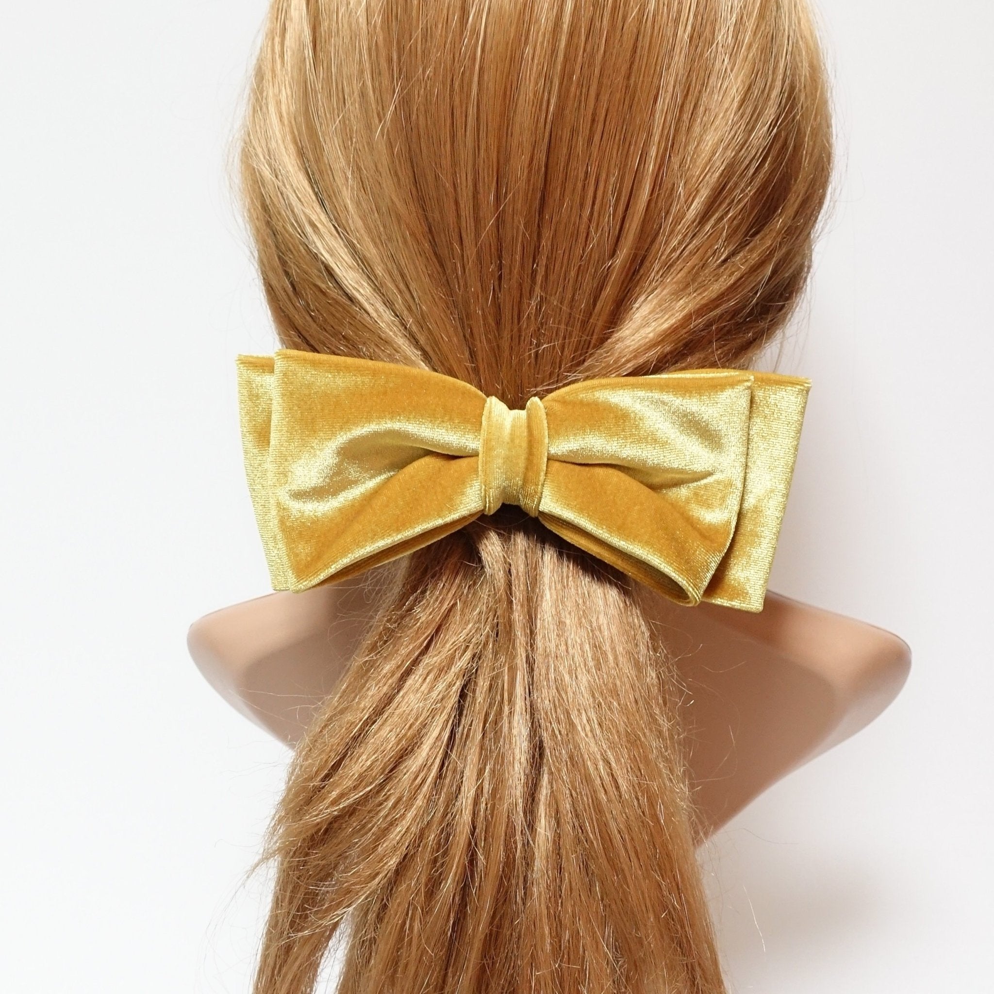 veryshine.com claw/banana/barrette Yellow layered velvet hair bow medium size stylish hair bow french barrette