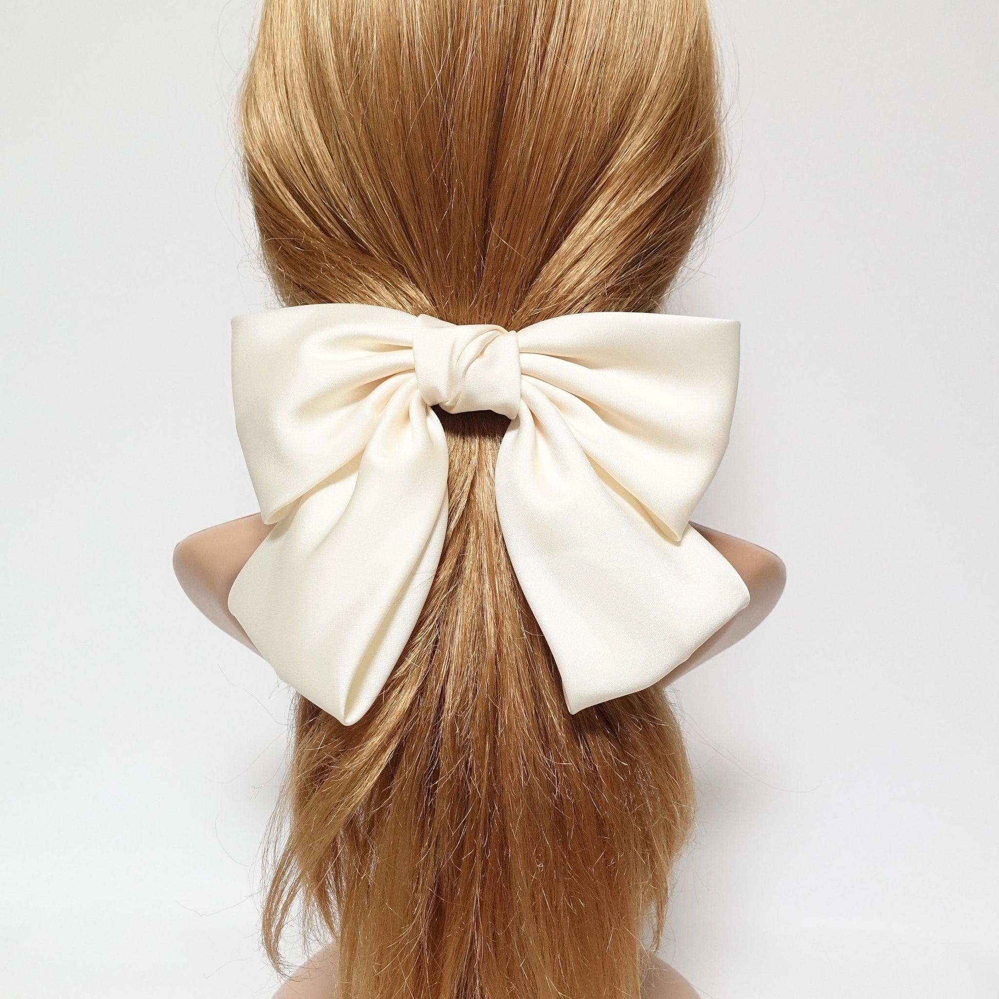 veryshine.com Cream silk satin big K bow barrette glossy satin women hair accessory for women