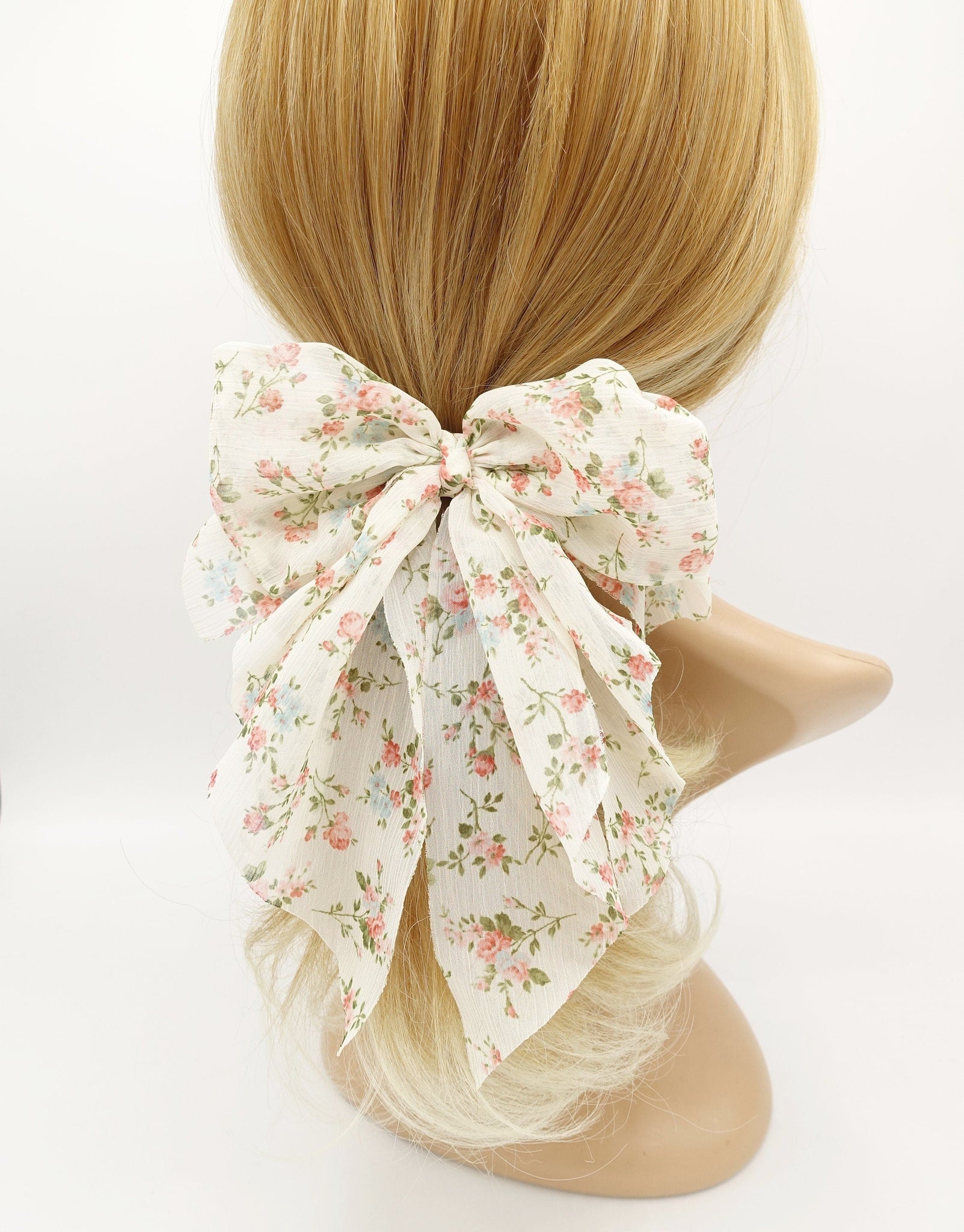 veryshine.com Cream white crinkled chiffon floral hair bow for women