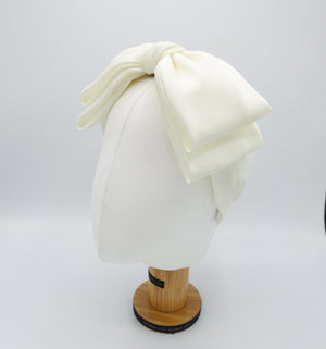 veryshine.com Cream white double layered satin bow headband glossy hairband for women
