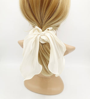 veryshine.com Cream white glossy organza knotted scrunchies tailed hair elastic tie women hair accessory