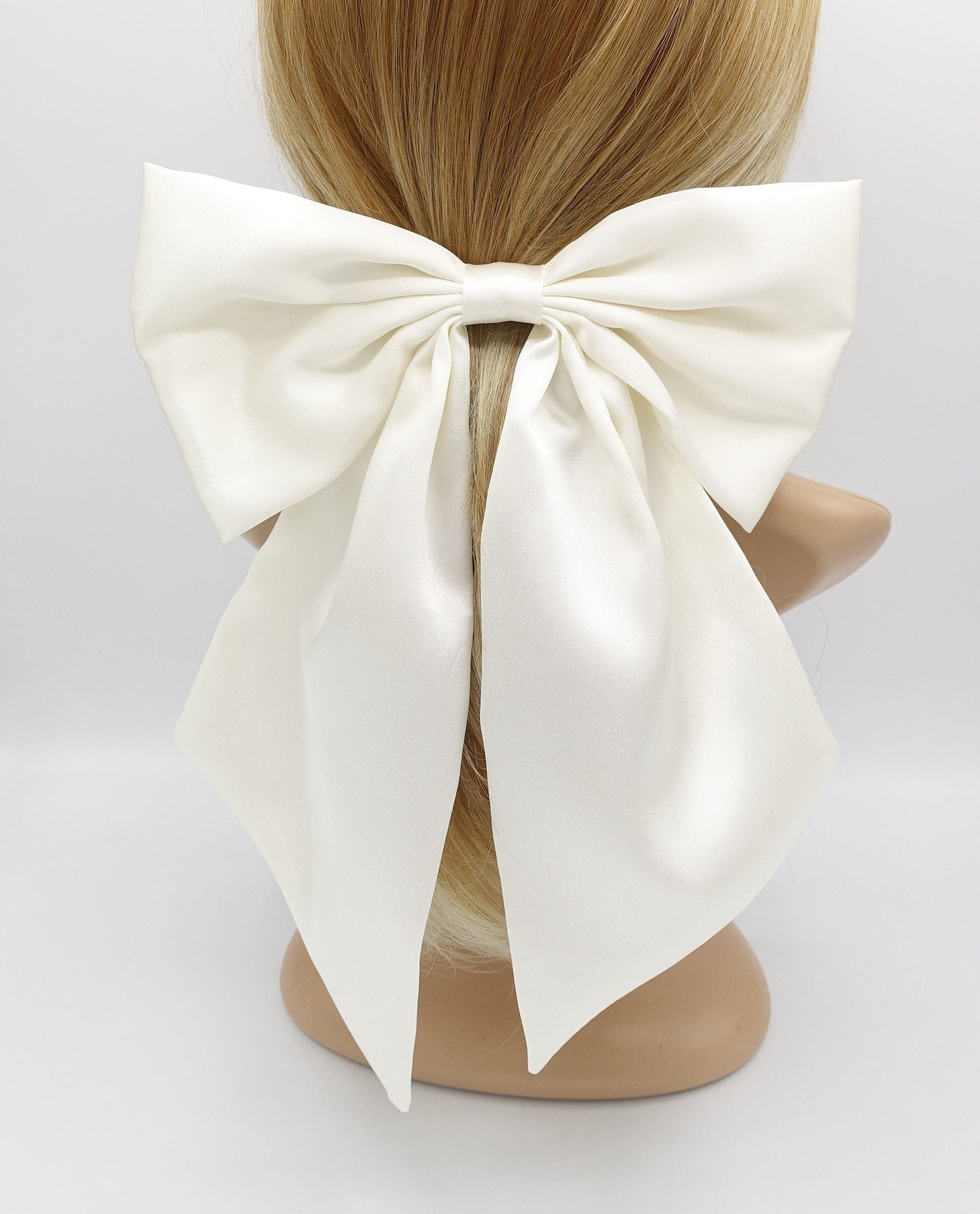 veryshine.com Cream white grand satin hair bow edge tail hair accessory for women