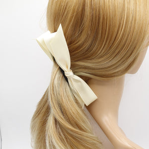 veryshine.com Cream white Handmade Glossy Satin Thin Bow  Banana Hair Clip Simple Bow Hair Accessory for Women