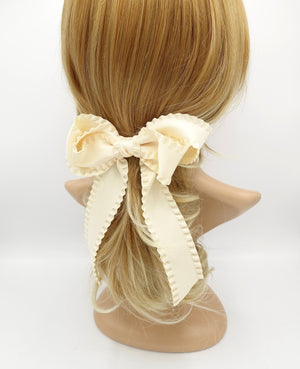 veryshine.com Cream white long tail frill hair bow edge decorated women hair french barrette hair accessory for women