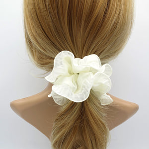 veryshine.com Cream white pleated edge chiffon scrunchies hair elastic women hair tie hair accessory for women