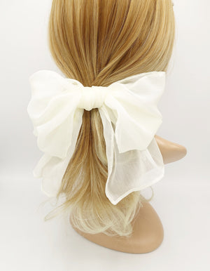 veryshine.com Cream white rolled hem chiffon hair bow barrette accessory for women