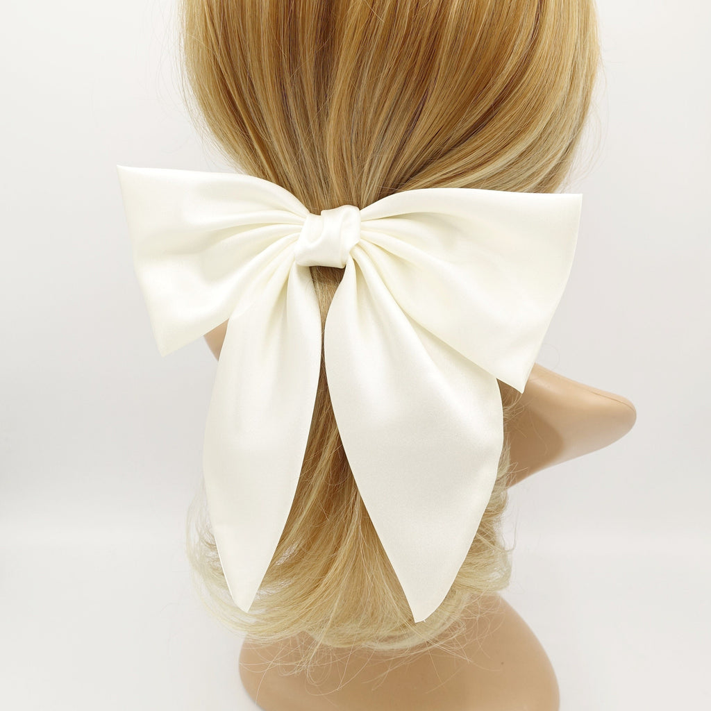 veryshine.com Cream white satin hair bow regular size pointed tail glossy hair accessory for women