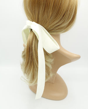 veryshine.com Cream white Wide velvet long tail hair bow ponytail holder claw clip stylish droopy bow ponytail clip