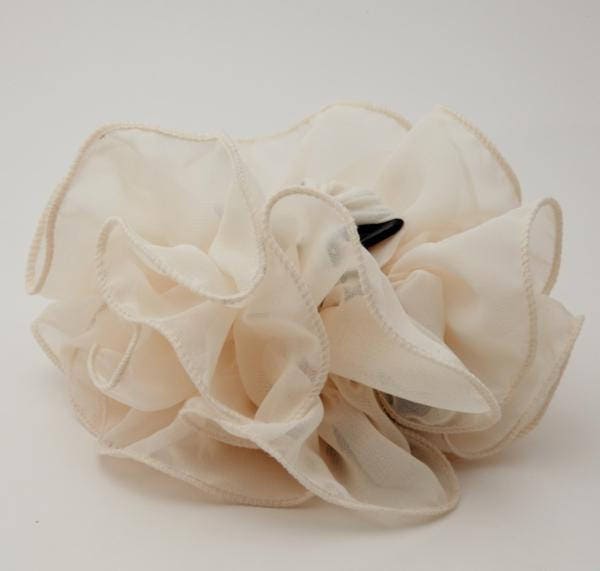 veryshine.com Creme Beige chiffon ruffle wave hair claw solid color wave flower hair jaw clamp