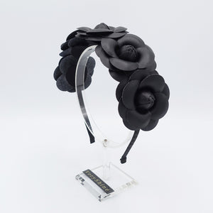 veryshine.com faux leather five camellia headband black camellia hairband