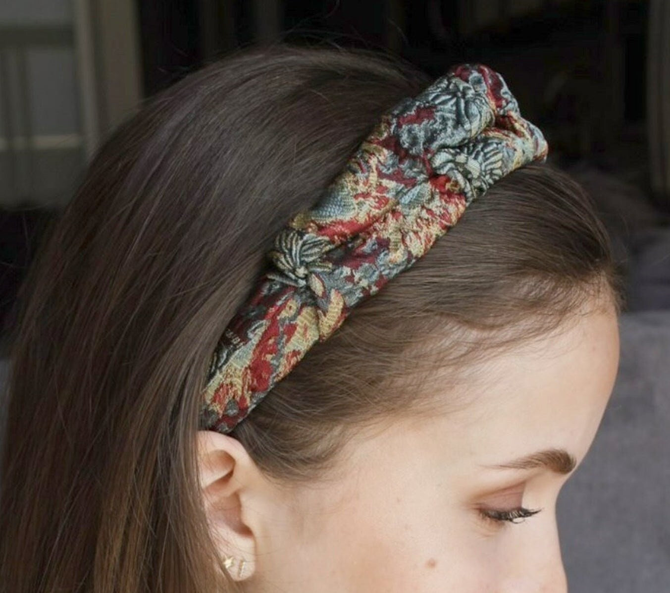 veryshine.com floral jacquard twisted wave headband darker color tone Autumn hairband women hair accessory