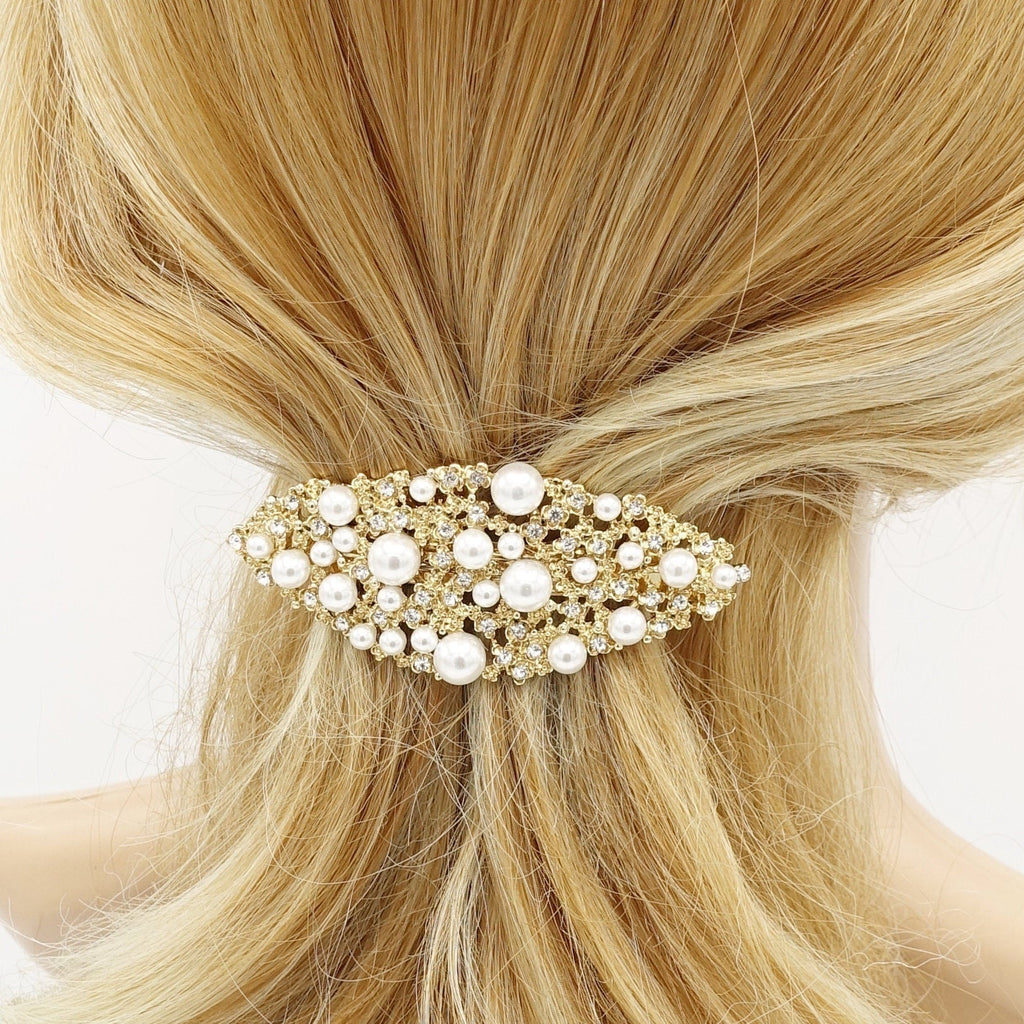 veryshine.com Gold galaxy pearl rhinestone hair barrette