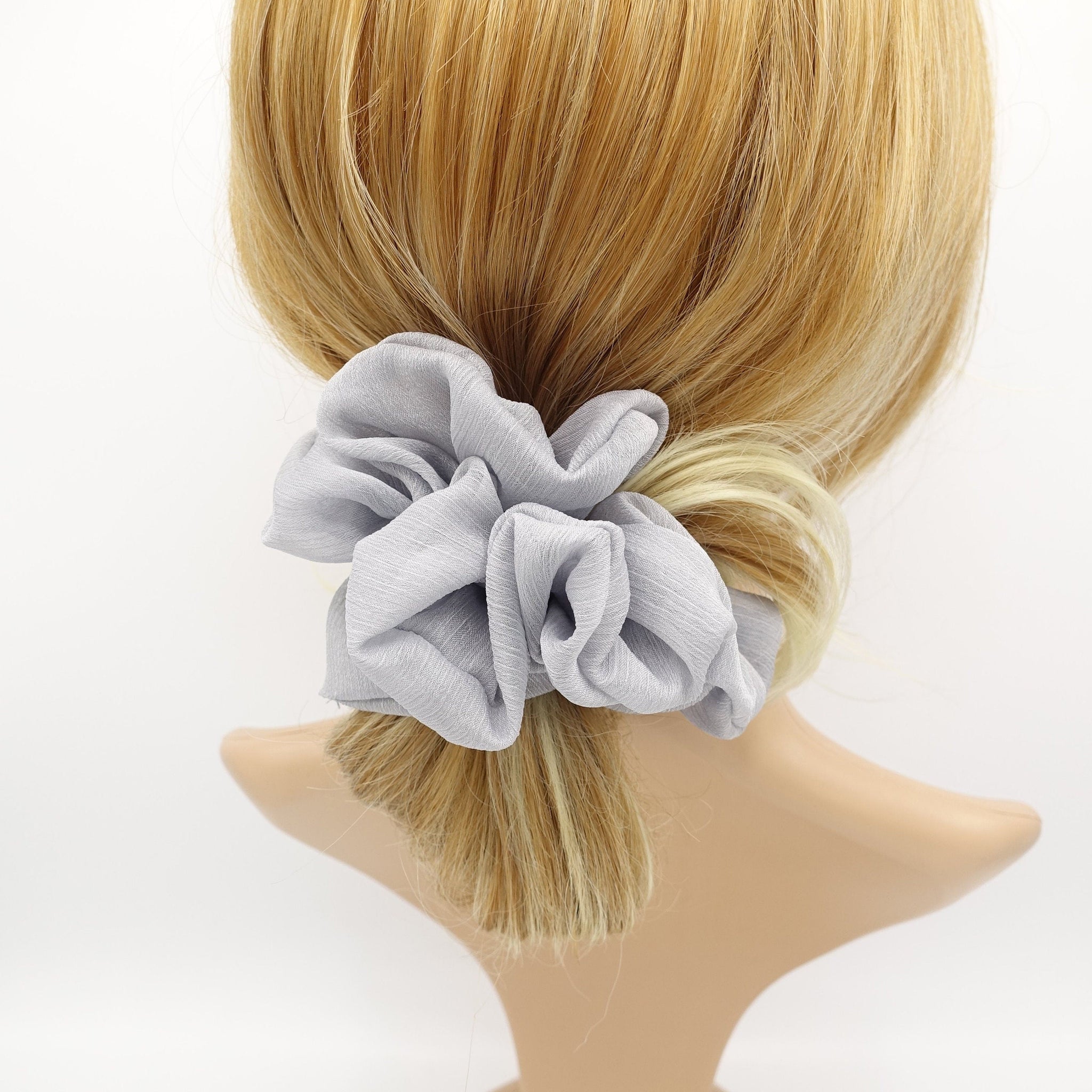 veryshine.com Gray crinkled chiffon scrunchies solid sheer hair elastic scrunchie woman hair accessory