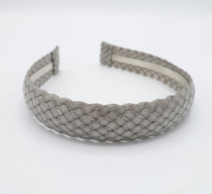 veryshine.com Gray leather braided headband flat hairband hair accessory for women