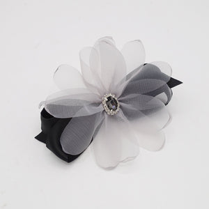 veryshine.com Gray organza petal flower hair barrette rhinestone embellished hair bow women accessory
