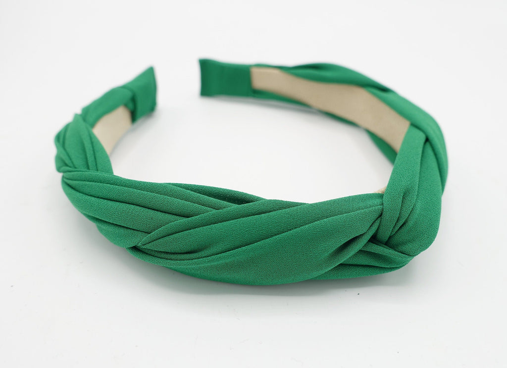 veryshine.com Green chiffon cross 2 strand round braid headband for women