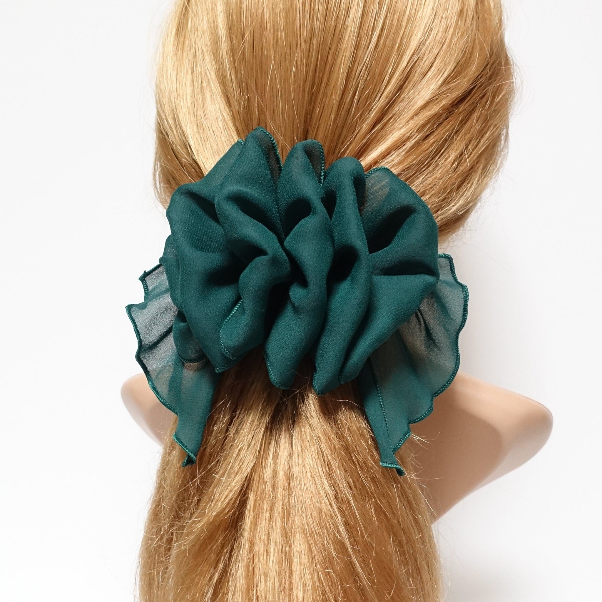veryshine.com Green chiffon ruffle flower hair barrette woman hair accessory
